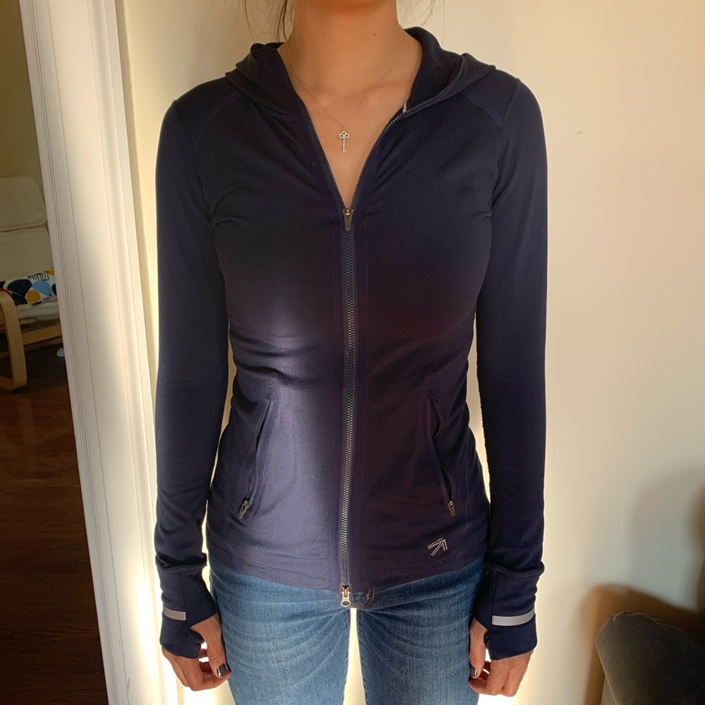 Navy NB fleece-lined athletic zip-up hoodie
